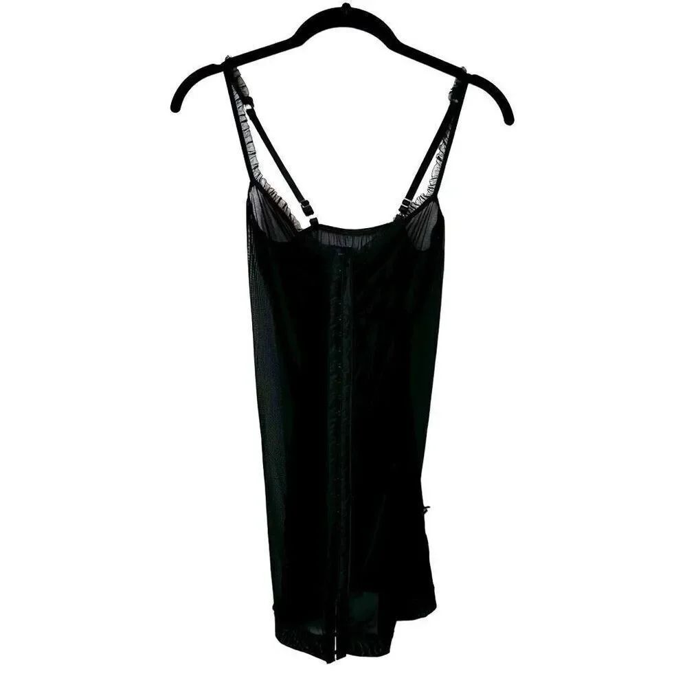 Victoria's Secret Sheer Mesh Hook And Eye Slip Lingerie Corset Cami Top Black Sm